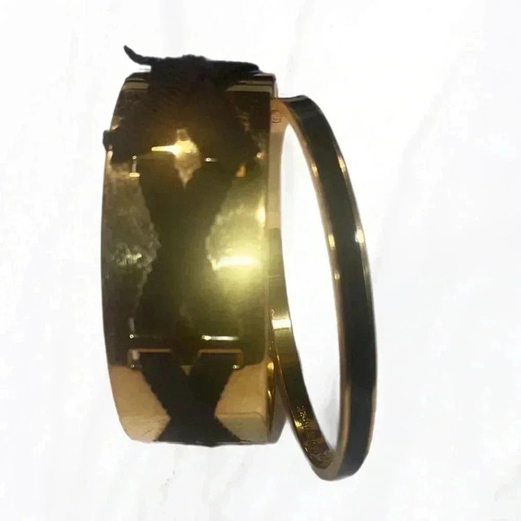 Lot of 2 Kate Spade black gold day 2 night stylish trendy statement bracelets OS - Picture 2 of 3